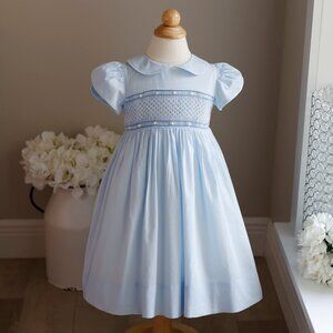 Strasburg Dress Blue Smocked Hand Embroidery 24 Month/2T